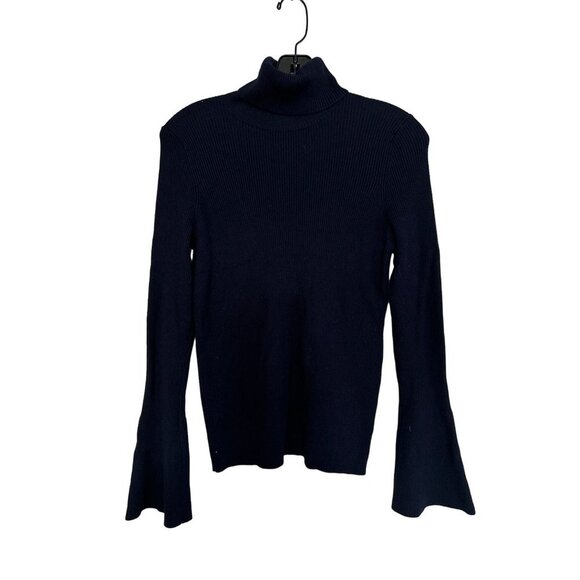 Moth By Anthropology Knitted Turtleneck Flared Sleeves Ribbed Navy Blue - XSmall - Picture 1 of 7